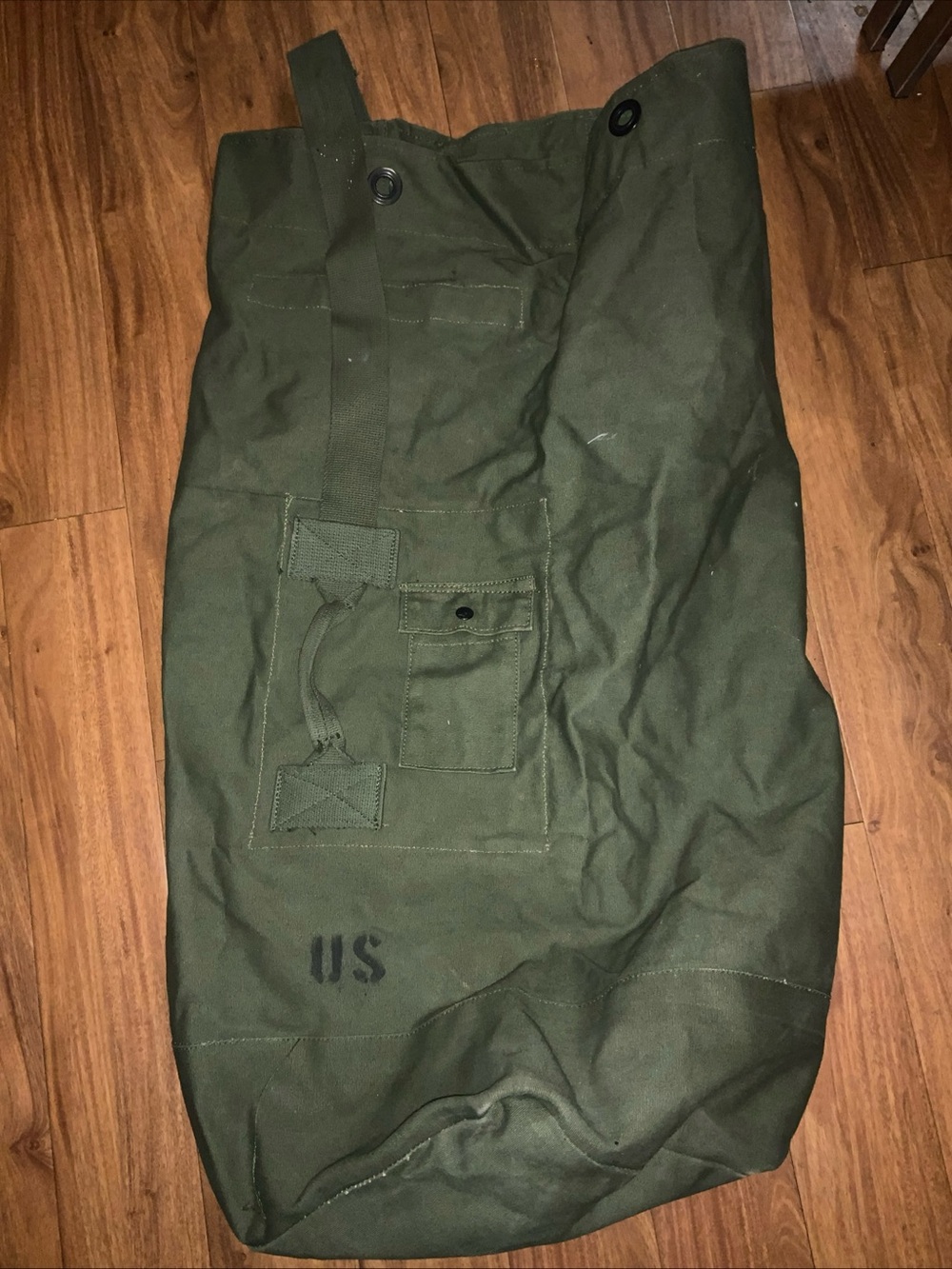 US Army Duffel Bag Large Canvas Military Olive Green Back Pack Rucksack vtg